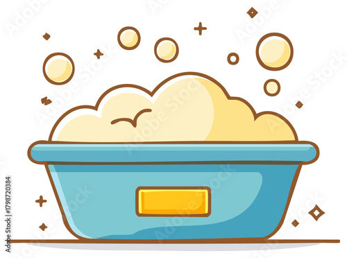 Cartoon Basin Filled with Bubbles and Soap Icon for Hygiene Products