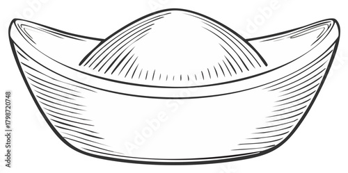 Traditional Chinese Gold Ingot Yuanbao Hand Drawn Outline Illustration Prosperity Symbol