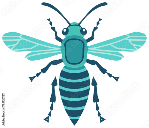 Stylized Wasp Illustration Featuring Striped Abdomen and Detailed Wings for Nature Related Designs