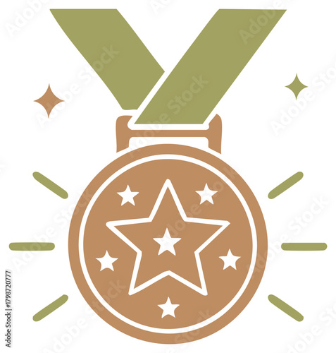 Gold medal with star award ribbon winning first place achievement concept