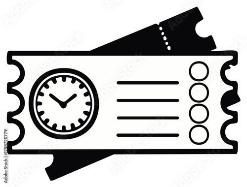 Graphic Ticket Stubs with Clock Icon and Checkbox Circles for Event Timing or Admission Time Slot