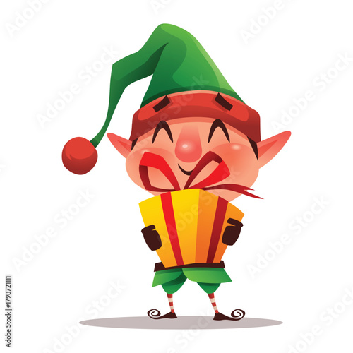 Elf with Christmas Present Gift
