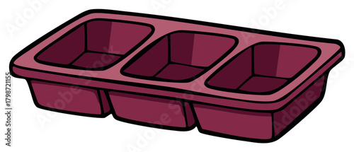 Simple cartoon illustration of an empty three compartment food container for meal prep or TV dinner