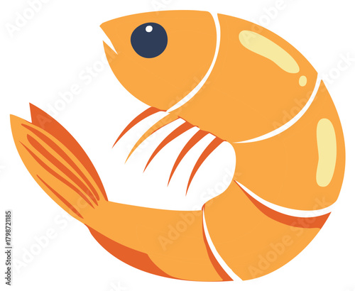 Simplified Shrimp Illustration Curled Fresh Seafood Icon Aquatic Animal Graphic Clip Art Delicious Food Source Isolated