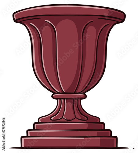 Decorative dark red classical style urn with elegant fluted body and tiered base illustration