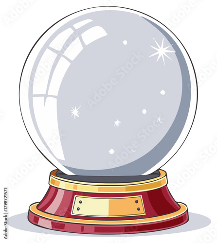 Illustration of a crystal ball with a decorative base. Concept of magic, fortune telling.