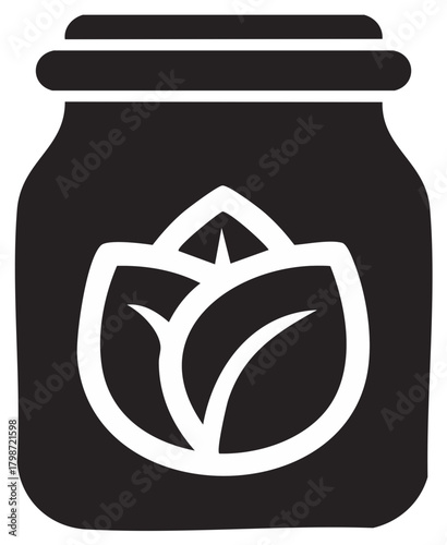 Canning jar with a cabbage or lettuce leaf logo icon simple vector graphic