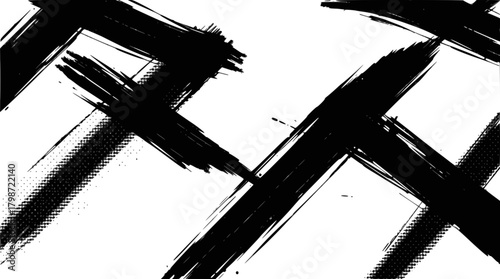 Abstract black ink brush strokes forming x shape isolated on