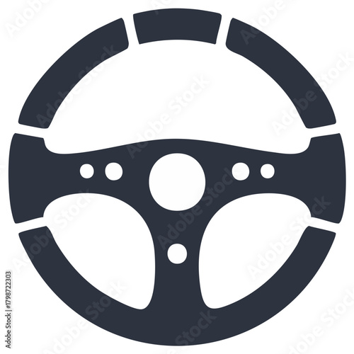 Flat Dark Steering Wheel Icon for Automotive Control and Driving Concepts
