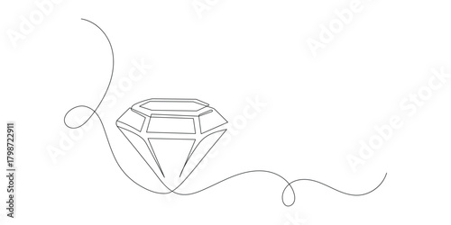 Continuous one line drawing of diamond gemstone illustration