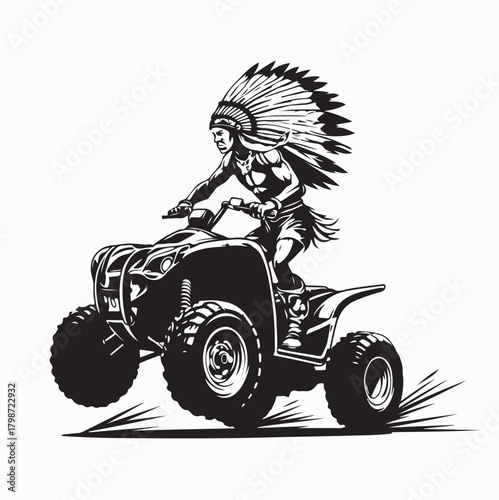 Indigenous Leader Riding Off-Road Vehicle Vector isolated on white background
