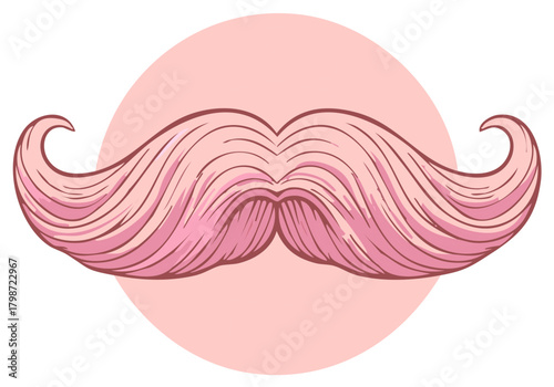 Pink mustache illustration over a pink circle, vector illustration, creative design