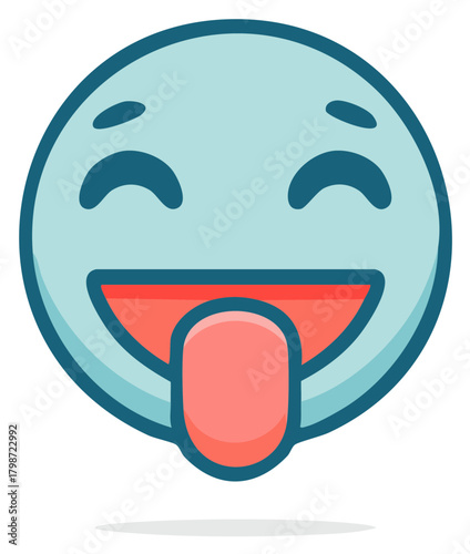 Joyful cartoon face with tongue sticking out and closed eyes conveying extreme happiness and silliness