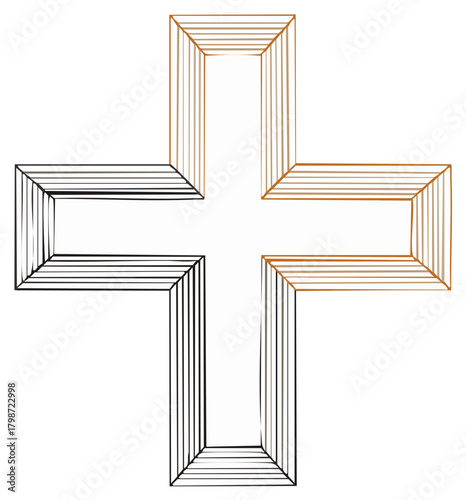 Stylized Cross Formed by Layered Geometric Lines with Gradient Tones