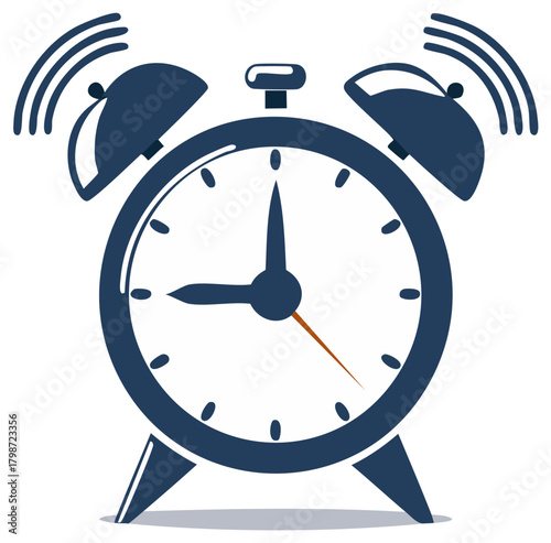 Alarm clock ringing with dark blue illustration of the timepiece