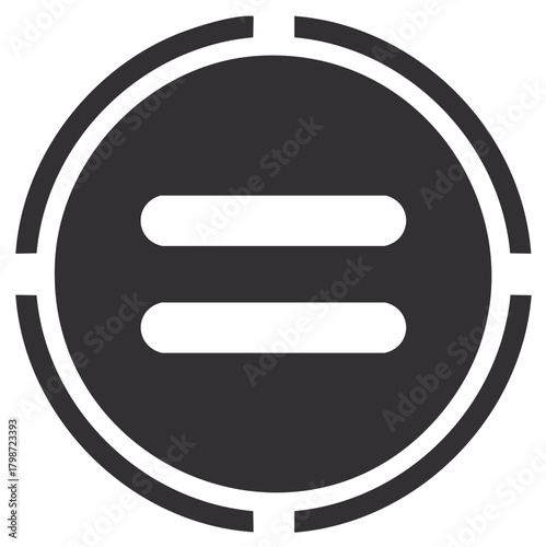 Two Parallel Lines Encased in a Thick Circle with Four Rounded Corner Accents