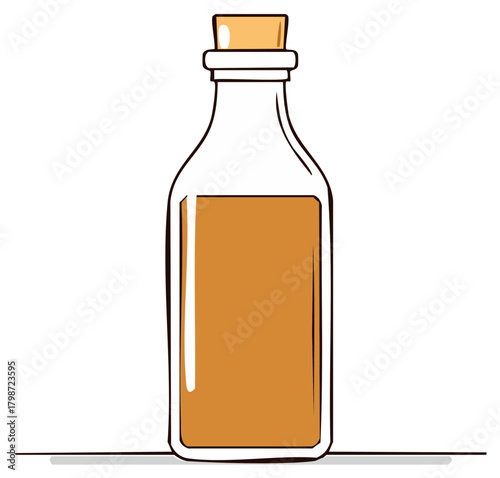 Cartoon Drawing of Bottle with Golden Liquid and Cork Stopper