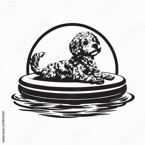 Happy Dog Bathing in Inflatable Pool Vector isolated on white background