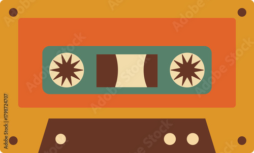 Vintage Cassette Tape Flat Vector Illustration
