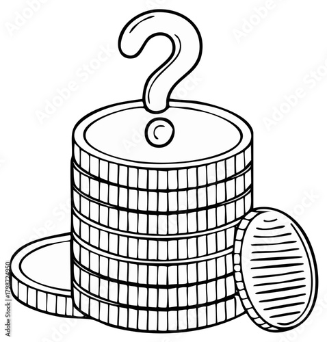 Stack of coins with question mark on top symbolizing financial uncertainty