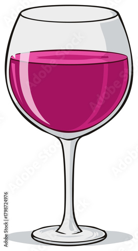 A transparent wine glass filled with rich magenta colored liquid and subtle reflections