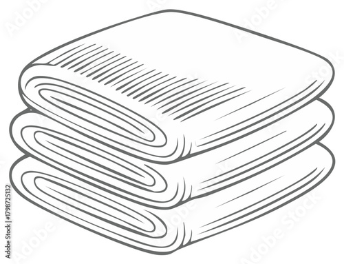 Stack of neatly folded clean textiles in a simple line art illustration style