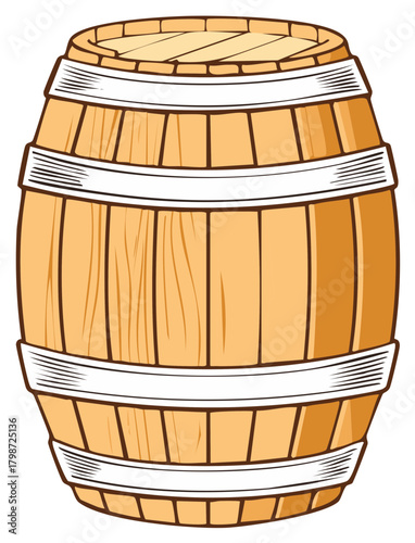 Vintage Wooden Barrel Container with Metal Hoops for Storage or Transport