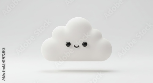 Cute fluffy cloud with a smiling face on a white background.