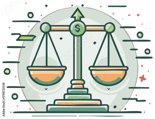 Illustration of balance scales with a dollar sign symbolizing economic decisions and investment