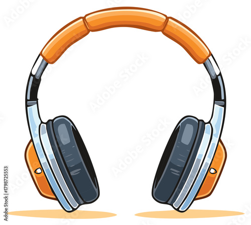 Headphones with Orange and Gray Shades Audio Listening Equipment Device Accessory