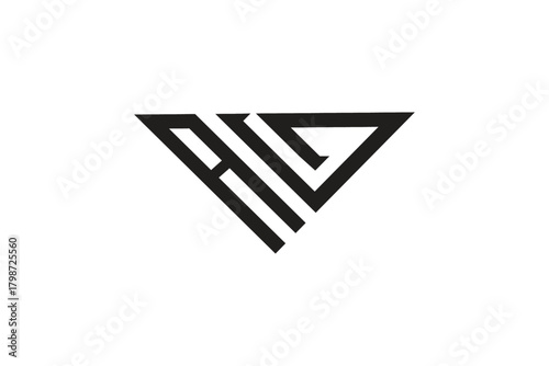 The image displays a geometric logo in black on a white background. It forms an inverted triangle containing abstract shapes that suggest the letters "A," "IG," or "AV." The design is minimalist 