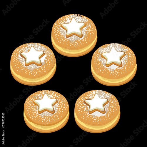 Traditional Christmas Mince Pies Dusted with Icing Sugar and Decorated with Star Shapes - Vector Illustration