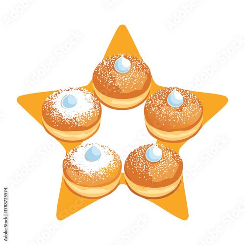 Group of Small Traditional Christmas Mince Pies with Icing Sugar Dusting Arranged in a Star Shape - Vector Illustration