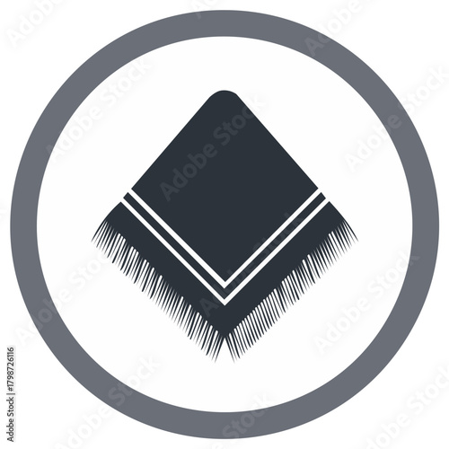 Folded fringed shawl or kerchief vector icon. Simple flat design of a fabric accessory in a circular frame.