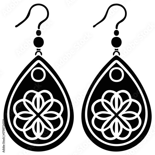 Pair of teardrop earrings featuring a flower design, jewelry for fashion illustration