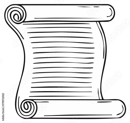 Classic unrolled parchment scroll with handwritten style lines ancient document or certificate template