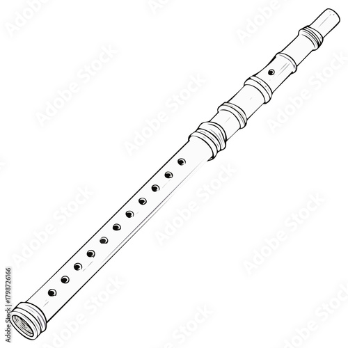Simple line art drawing of a classic woodwind recorder instrument perfect for music education