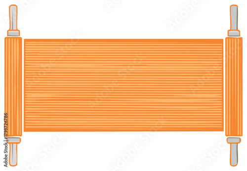 Pasta dough banner stretched between two wooden cutter rolling pins