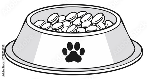 Pet Food Bowl Filled with Treats Illustration for Dogs or Cats Graphic Isolated
