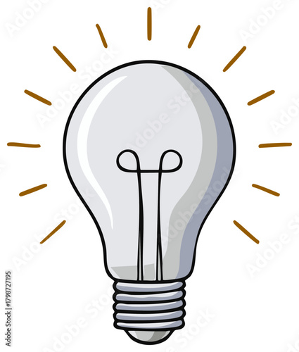 Cartoon lightbulb generating bright idea concept simple creativity inspiration energy innovation brainstorming solution illustration design