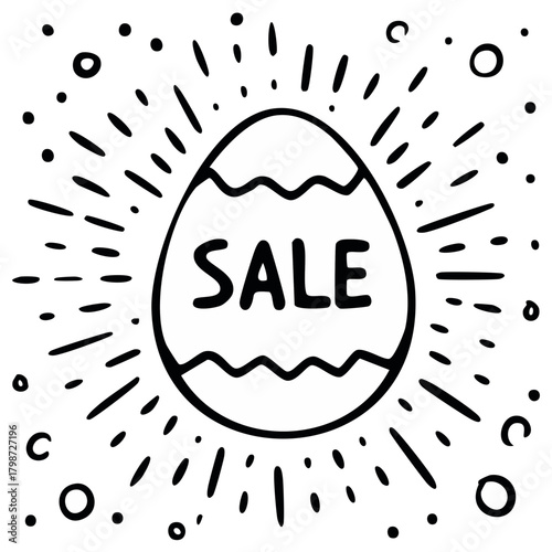 Doodle Easter egg with "SALE" text radiating light and surrounded by dots
