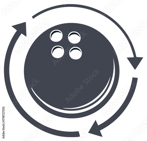 Bowling ball with circular arrows indicating motion or process