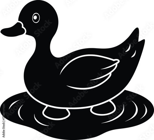 happy duck swimming in a puddle  white background.eps