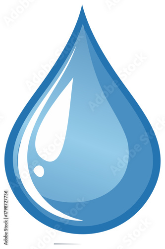 Glossy blue water drop icon illustration symbolizing freshness purity and hydration for eco designs