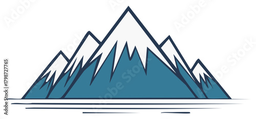 Stylized graphic of jagged mountain range peaks with snow caps, bold and simple