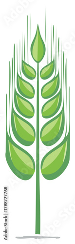 Stylized Green Wheat Ear with Leafy Stalk and Vertical Lines