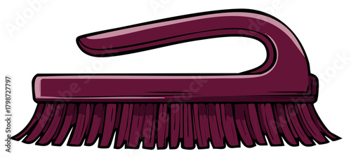Maroon handheld cleaning brush with ergonomic handle and stiff bristles for scrubbing.
