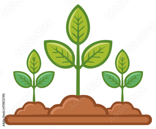 Young plants sprouting from soil - new life and growth with green leaves