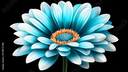 Vibrant Blue Flower Blooming in Nature Artistic Illustration Black Background Close-Up Perspective