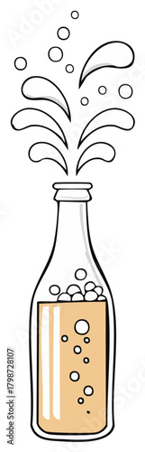 Vector illustration of a splashing carbonated beverage emerging from a glass bottle